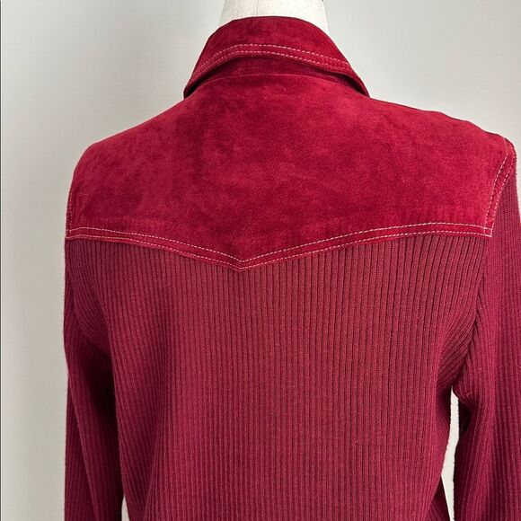 Coldwater Creek Red Leather & Knit Jacket Women’s 14 Zip Front Suede Wool Blend - Picture 6 of 15